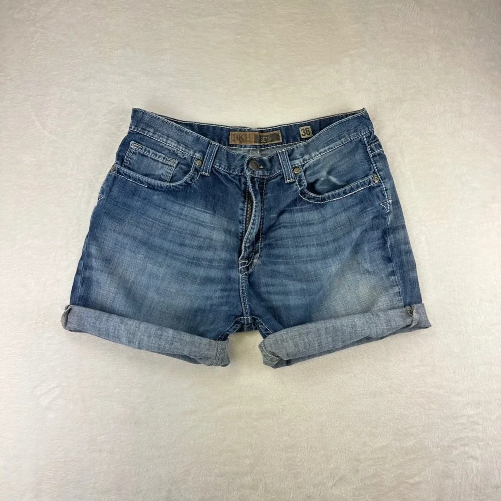 BKE Seth Denim Shorts Mens 36 Blue Jean Relaxed Fit Cut Off Hemmed Cotton